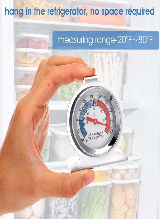 عبوة من 12 ميزان حرارة من الفولاذ المقاوم للصدأ للثلاجة والفريزر، ميزان حرارة تناظري كبير الحجم للثلاجة والفريزر. - Image 3